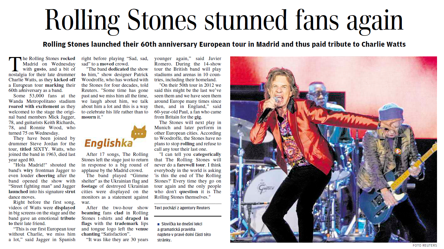Náhled článku o Rolling Stones v angličtině